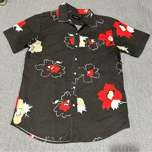 Brixton Black and Red Floral Men's Shirt 100% Cotton